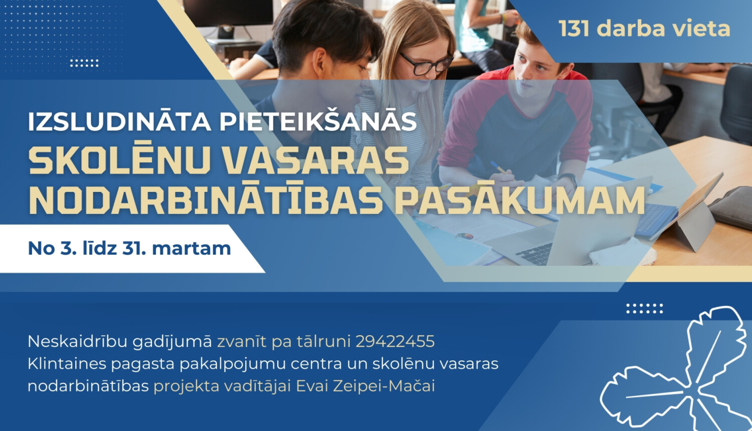 Sākusies pieteikšanās skolēnu darbam vasarā