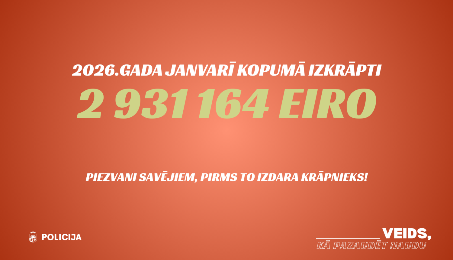 Krāpnieki janvārī atgriezušies pilnā sparā – no iedzīvotājiem izkrāpti teju trīs miljoni eiro